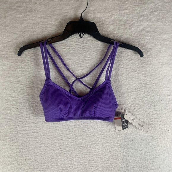 Salt + Cove Other - Salt + Cove Raised Rib Strappy Bralette Bikini Top Women XS Purple Stretch S9450
